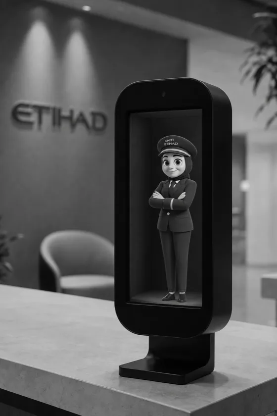 A miniature Holobot unit on a counter